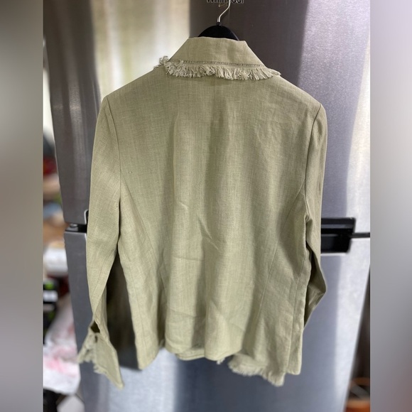 100% LINEN Trousers ETC New York women Sz 6 light green w/fringe shacket money - Picture 3 of 16